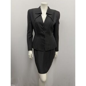 Badgley Mischka Jacket & Skirt Set Black on Black Stripes Evening Style Size 4